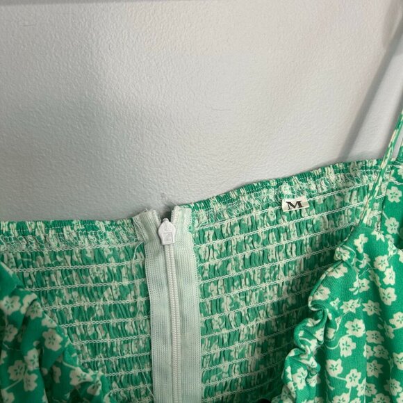 SHEIN Women’s Green Floral Spaghetti Strap Tie Sleeve Mini Sun Dress Size Medium - Picture 5 of 8